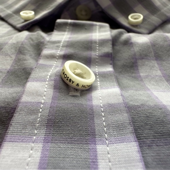 Crosby & Howard Gray White Purple Check Long Sleeve Mens Shirt Button Down Sz Lg - Picture 8 of 14